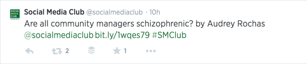 The offending tweet from @socialmediaclub